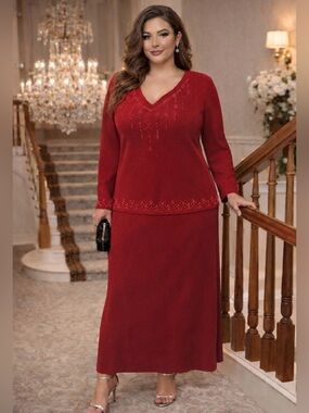 Ultra Dress Collection Red Embellished Dress | Plus Size 14W | Evening | Formal